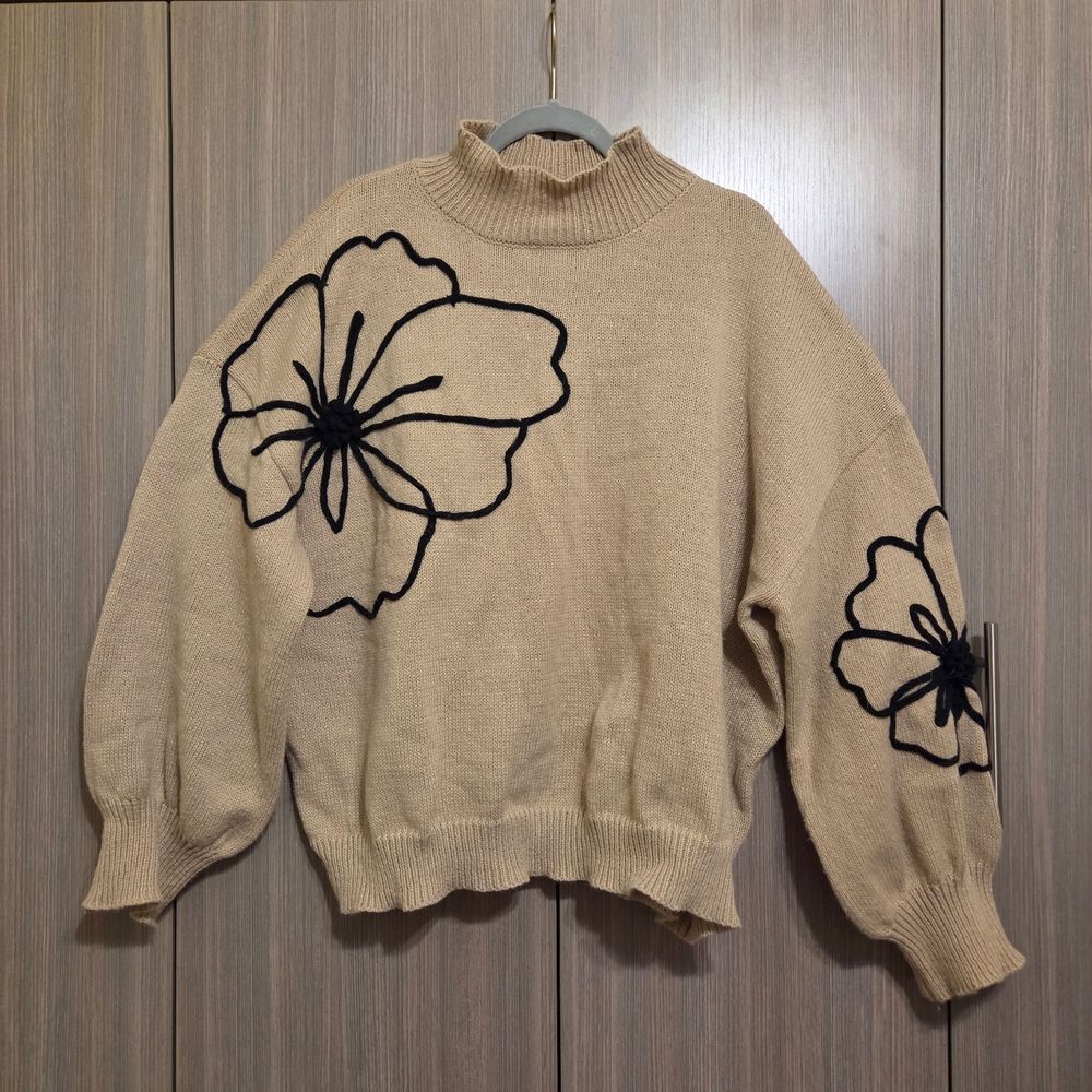 Beige Floral Sweater